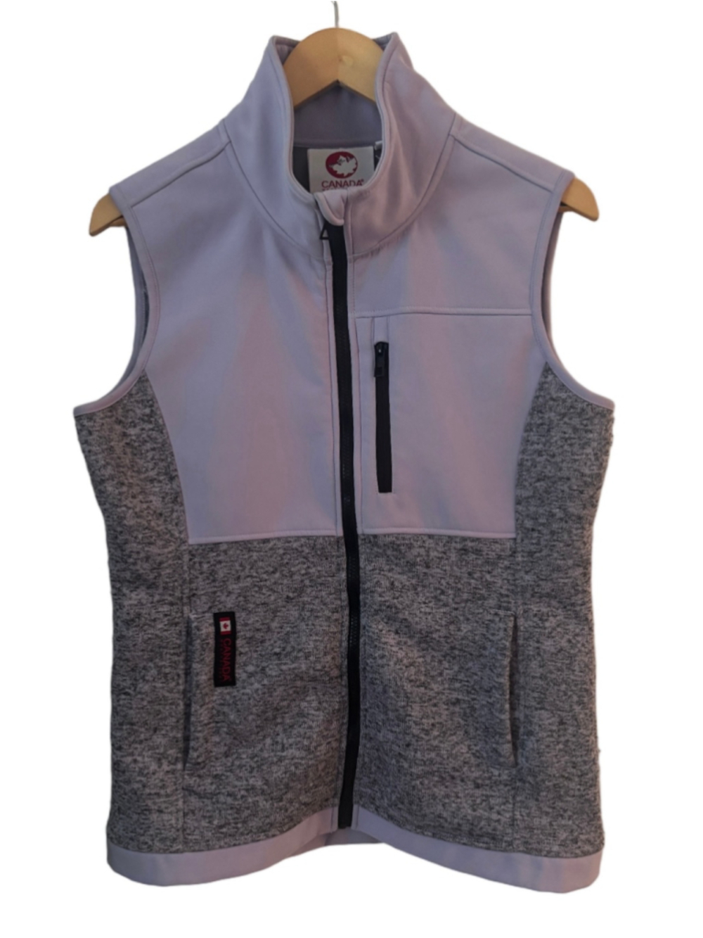 Canada Weathergear lavender & gray frnt zp vest WM M scuba w fleece lining
